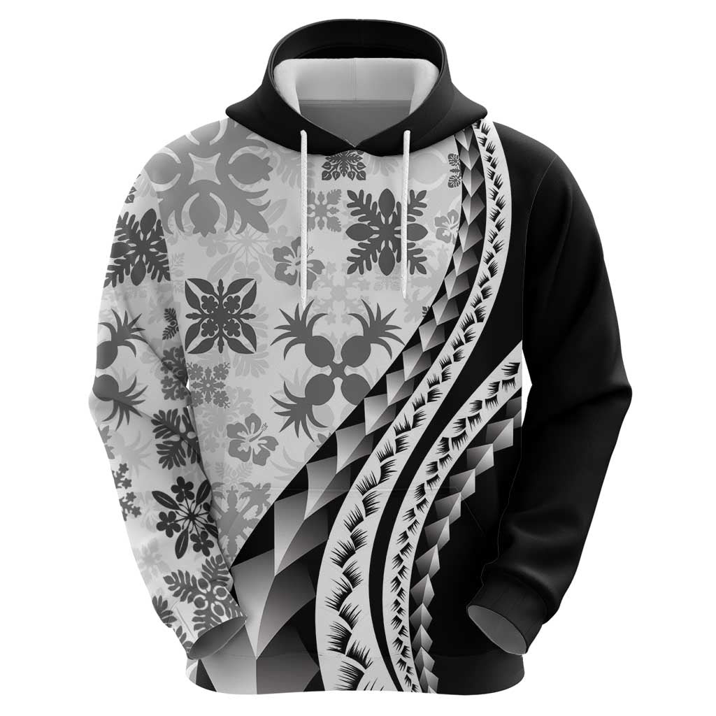 Black Hawaiian Quilt Pattern Hoodie Mixed Polynesian Tribal Arty