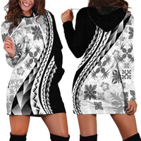 Black Hawaiian Quilt Pattern Hoodie Dress Mixed Polynesian Tribal Arty