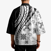 Black Hawaiian Quilt Pattern Kimono Mixed Polynesian Tribal Arty - Polynesian Pride
