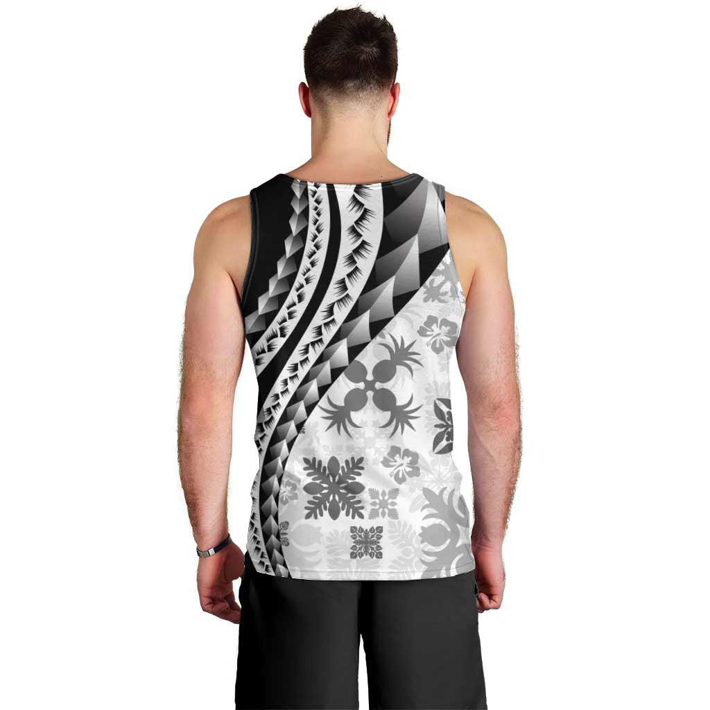 Black Hawaiian Quilt Pattern Men Tank Top Mixed Polynesian Tribal Arty