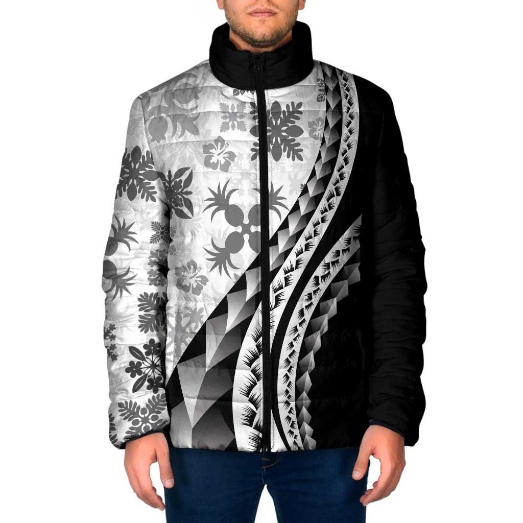 Black Hawaiian Quilt Pattern Padded Jacket Mixed Polynesian Tribal Arty - Polynesian Pride