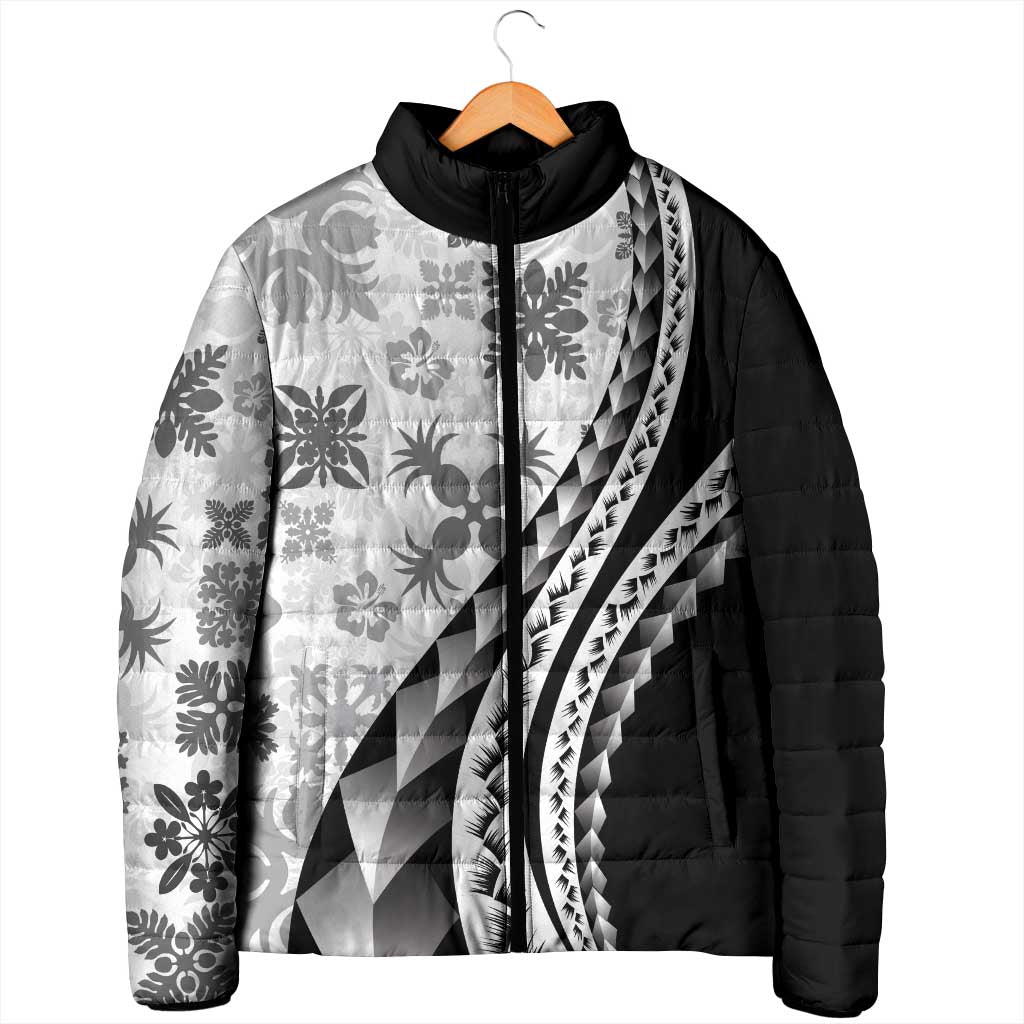 Black Hawaiian Quilt Pattern Padded Jacket Mixed Polynesian Tribal Arty - Polynesian Pride