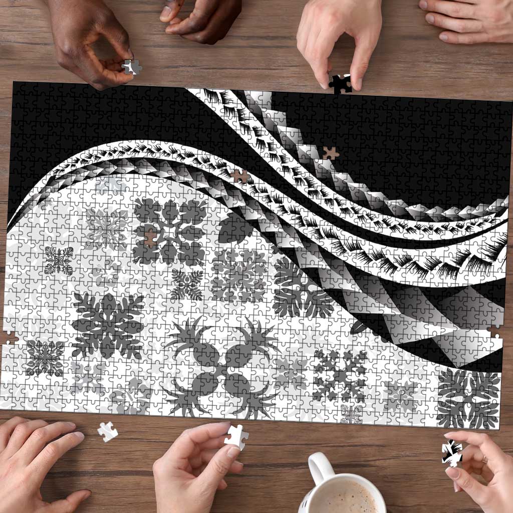 Black Hawaiian Quilt Pattern Puzzle Mixed Polynesian Tribal Arty - Polynesian Pride