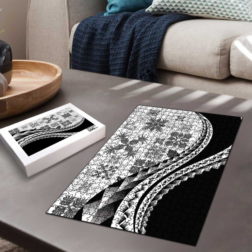 Black Hawaiian Quilt Pattern Puzzle Mixed Polynesian Tribal Arty - Polynesian Pride