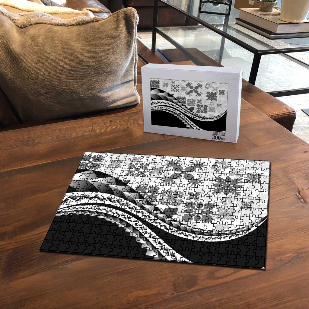 Black Hawaiian Quilt Pattern Puzzle Mixed Polynesian Tribal Arty - Polynesian Pride