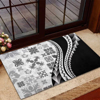 Black Hawaiian Quilt Pattern Rubber Doormat Mixed Polynesian Tribal Arty