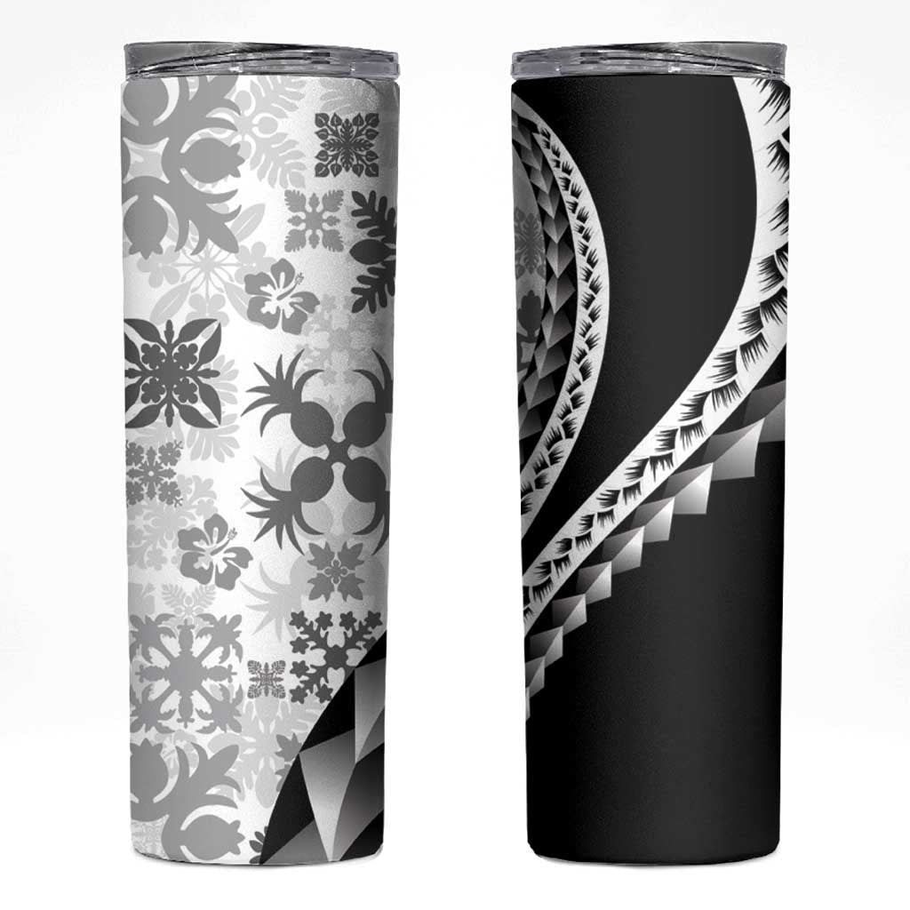 Black Hawaiian Quilt Pattern Skinny Tumbler Mixed Polynesian Tribal Arty