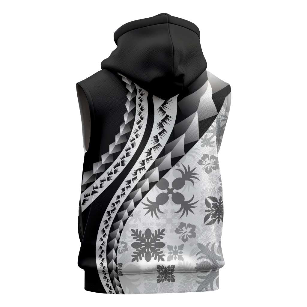 Black Hawaiian Quilt Pattern Sleeveless Zip Hoodie Mixed Polynesian Tribal Arty - Polynesian Pride