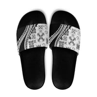 Black Hawaiian Quilt Pattern Slide Sandals Mixed Polynesian Tribal Arty - Polynesian Pride