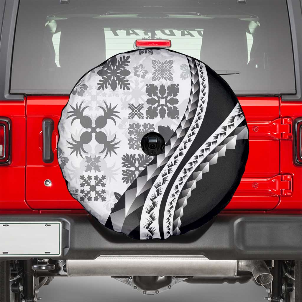 Black Hawaiian Quilt Pattern Spare Tire Cover Mixed Polynesian Tribal Arty