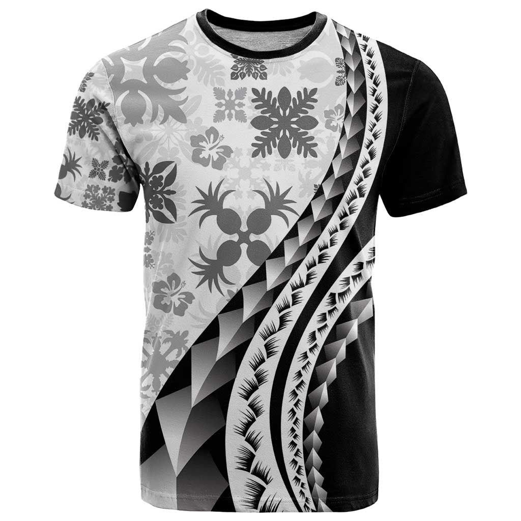 Black Hawaiian Quilt Pattern T Shirt Mixed Polynesian Tribal Arty