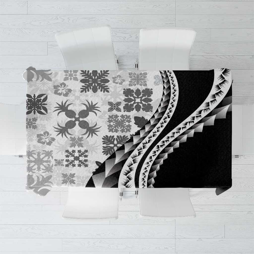 Black Hawaiian Quilt Pattern Tablecloth Mixed Polynesian Tribal Arty