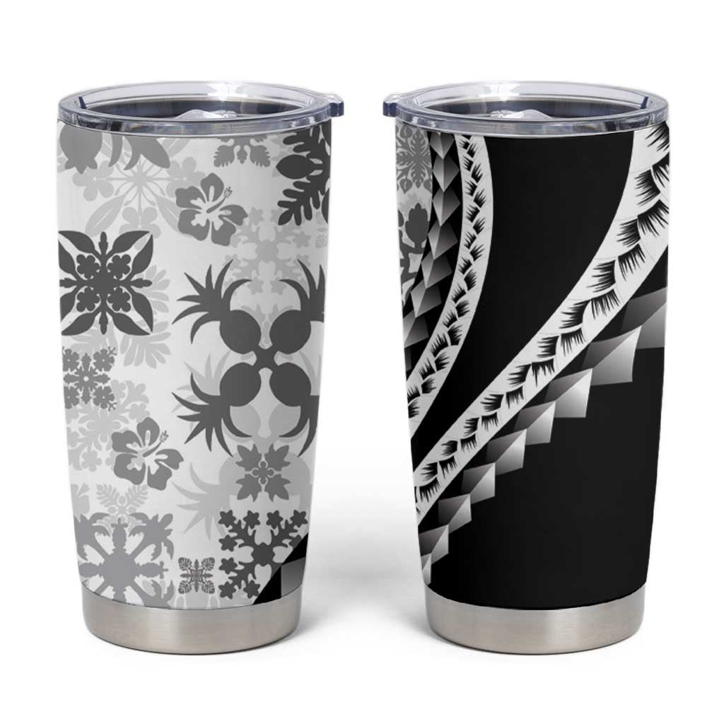 Black Hawaiian Quilt Pattern Tumbler Cup Mixed Polynesian Tribal Arty
