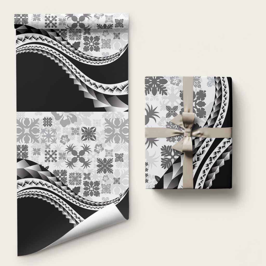 Black Hawaiian Quilt Pattern Wrapping Paper Mixed Polynesian Tribal Arty - Polynesian Pride