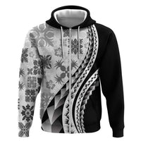 Black Hawaiian Quilt Pattern Zip Hoodie Mixed Polynesian Tribal Arty
