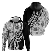 Black Hawaiian Quilt Pattern Zip Hoodie Mixed Polynesian Tribal Arty