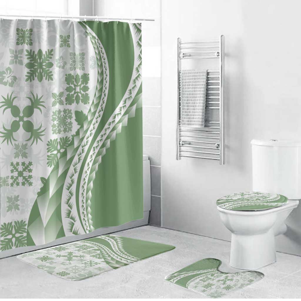 Green Hawaiian Quilt Pattern Bathroom Set Mixed Polynesian Tribal Arty - Polynesian Pride