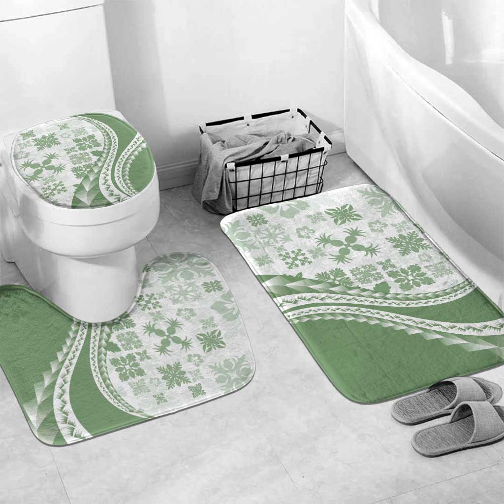 Green Hawaiian Quilt Pattern Bathroom Set Mixed Polynesian Tribal Arty - Polynesian Pride