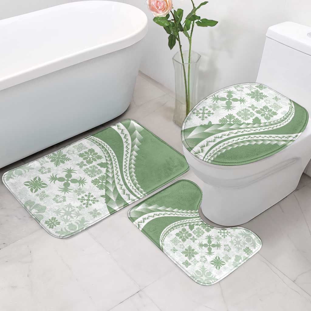 Green Hawaiian Quilt Pattern Bathroom Set Mixed Polynesian Tribal Arty - Polynesian Pride