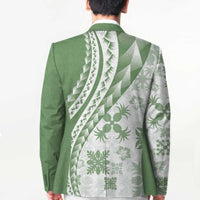 Green Hawaiian Quilt Pattern Blazer Mixed Polynesian Tribal Arty - Polynesian Pride