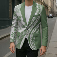 Green Hawaiian Quilt Pattern Blazer Mixed Polynesian Tribal Arty - Polynesian Pride