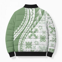 Green Hawaiian Quilt Pattern Bomber Puffer Jacket Mixed Polynesian Tribal Arty - Polynesian Pride