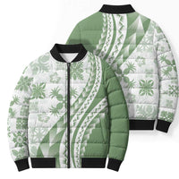 Green Hawaiian Quilt Pattern Bomber Puffer Jacket Mixed Polynesian Tribal Arty - Polynesian Pride