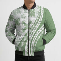 Green Hawaiian Quilt Pattern Bomber Puffer Jacket Mixed Polynesian Tribal Arty - Polynesian Pride