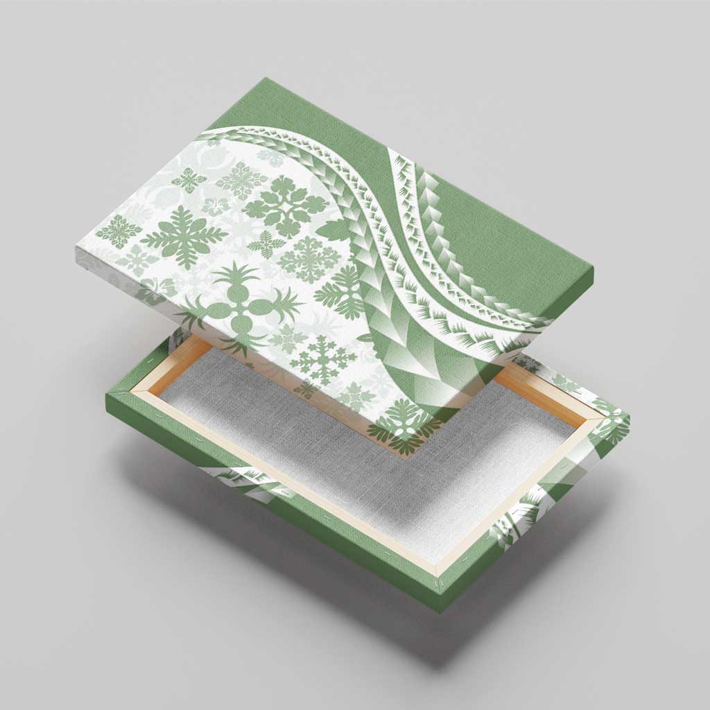 Green Hawaiian Quilt Pattern Canvas Wall Art Mixed Polynesian Tribal Arty