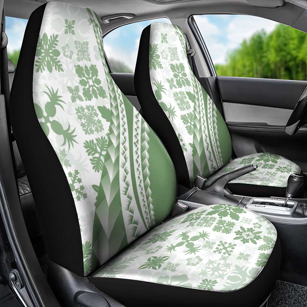 Green Hawaiian Quilt Pattern Car Seat Cover Mixed Polynesian Tribal Arty