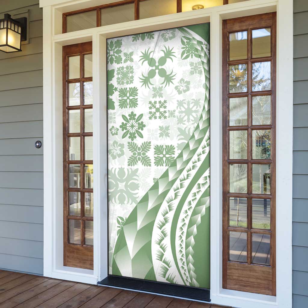 Green Hawaiian Quilt Pattern Door Cover Mixed Polynesian Tribal Arty - Polynesian Pride