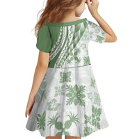 Green Hawaiian Quilt Pattern Family Matching Off Shoulder Short Dress and Hawaiian Shirt Mixed Polynesian Tribal Arty