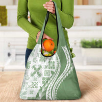 Green Hawaiian Quilt Pattern Grocery Bag Mixed Polynesian Tribal Arty