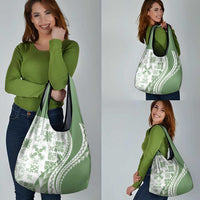 Green Hawaiian Quilt Pattern Grocery Bag Mixed Polynesian Tribal Arty