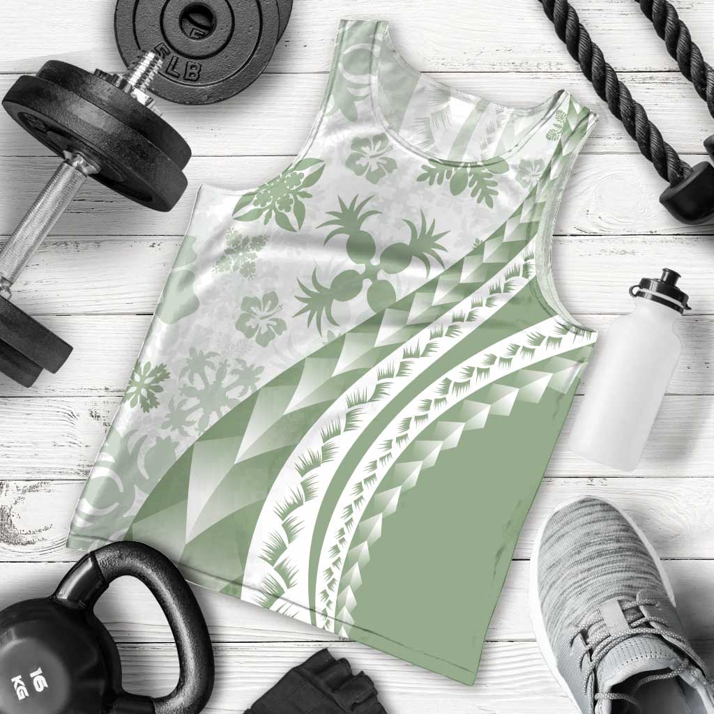 Green Hawaiian Quilt Pattern Men Tank Top Mixed Polynesian Tribal Arty