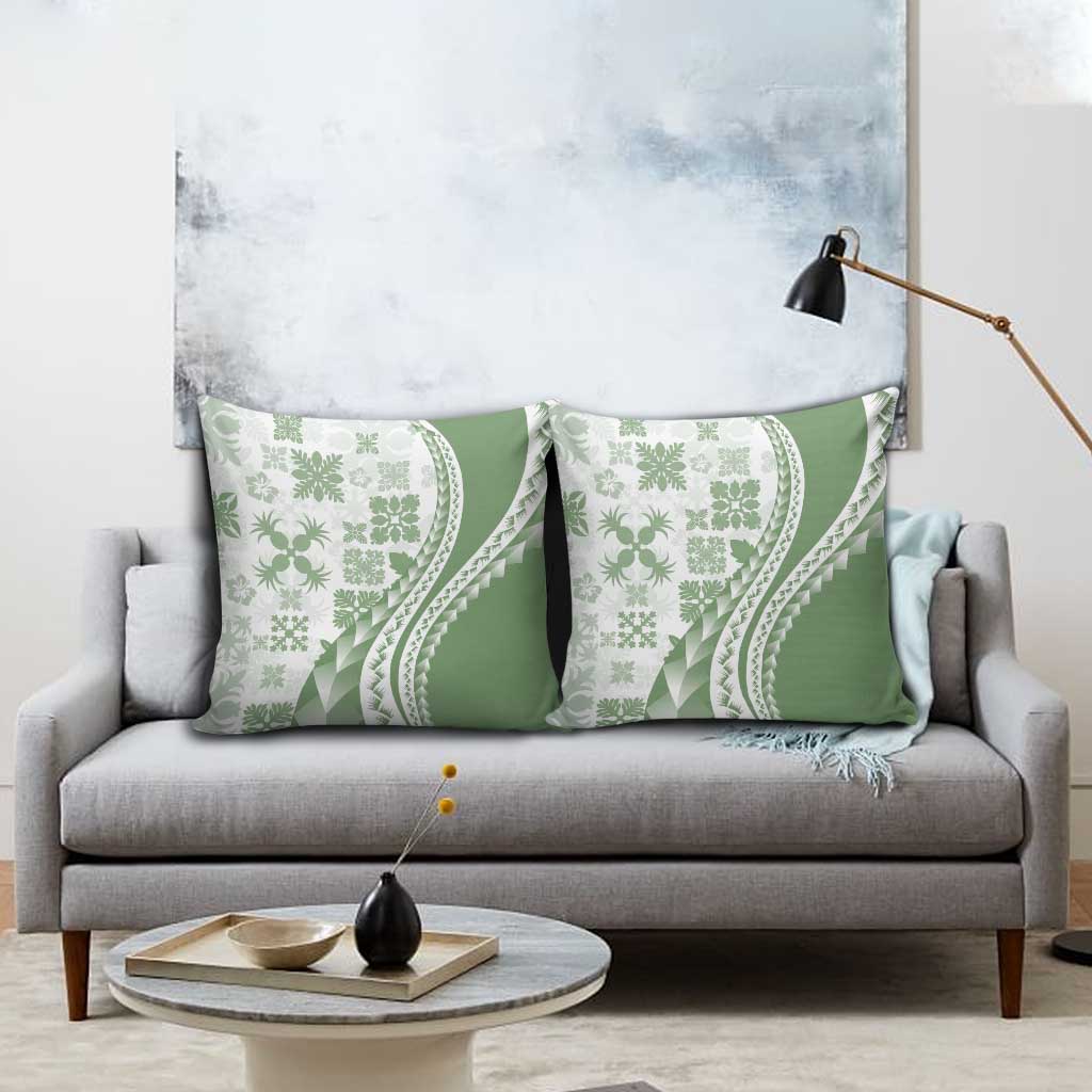 Green Hawaiian Quilt Pattern Pillow Cover Mixed Polynesian Tribal Arty - Polynesian Pride