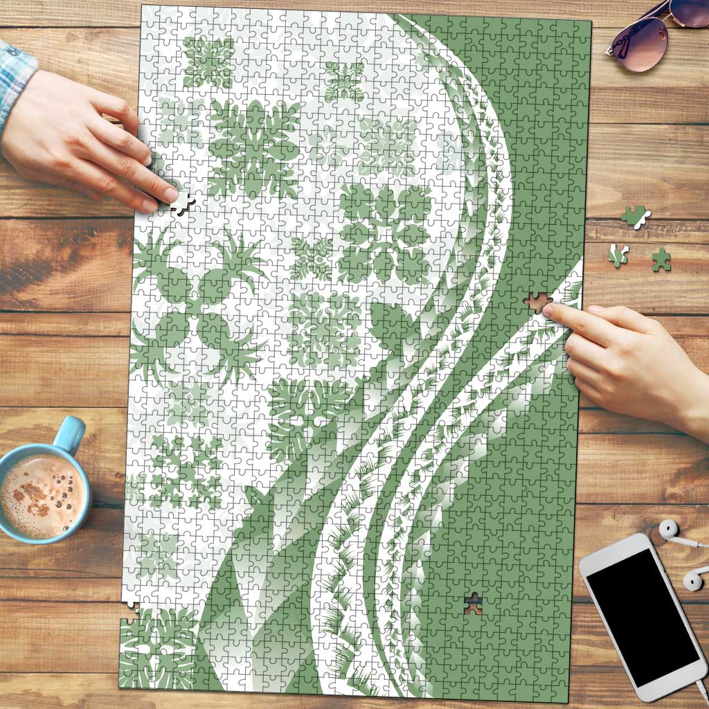 Green Hawaiian Quilt Pattern Puzzle Mixed Polynesian Tribal Arty - Polynesian Pride