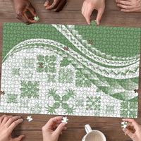 Green Hawaiian Quilt Pattern Puzzle Mixed Polynesian Tribal Arty - Polynesian Pride