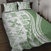 Green Hawaiian Quilt Pattern Quilt Bed Set Mixed Polynesian Tribal Arty