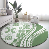 Green Hawaiian Quilt Pattern Round Carpet Mixed Polynesian Tribal Arty