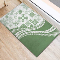 Green Hawaiian Quilt Pattern Rubber Doormat Mixed Polynesian Tribal Arty