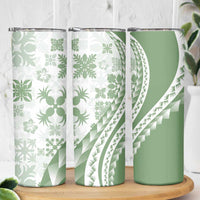 Green Hawaiian Quilt Pattern Skinny Tumbler Mixed Polynesian Tribal Arty