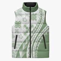 Green Hawaiian Quilt Pattern Sleeveless Puffer Jacket Mixed Polynesian Tribal Arty - Polynesian Pride