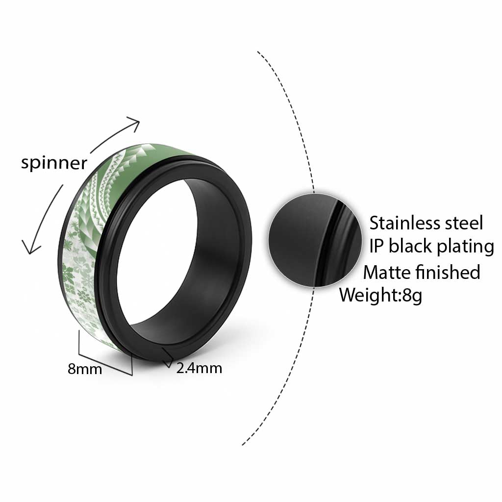 Green Hawaiian Quilt Pattern Spinner Ring Mixed Polynesian Tribal Arty - Polynesian Pride