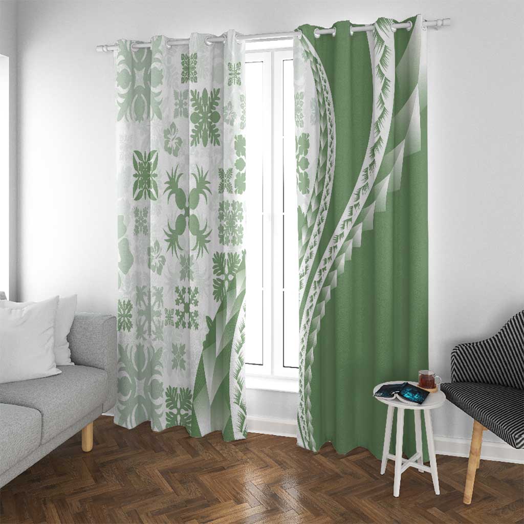 Green Hawaiian Quilt Pattern Window Curtain Mixed Polynesian Tribal Arty