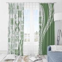 Green Hawaiian Quilt Pattern Window Curtain Mixed Polynesian Tribal Arty