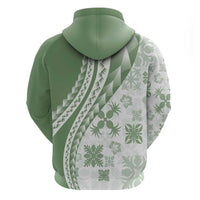 Green Hawaiian Quilt Pattern Zip Hoodie Mixed Polynesian Tribal Arty