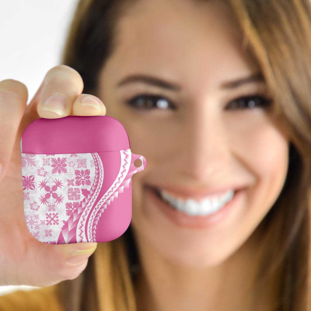 Pink Hawaiian Quilt Pattern AirPods Case Mixed Polynesian Tribal Arty - Polynesian Pride