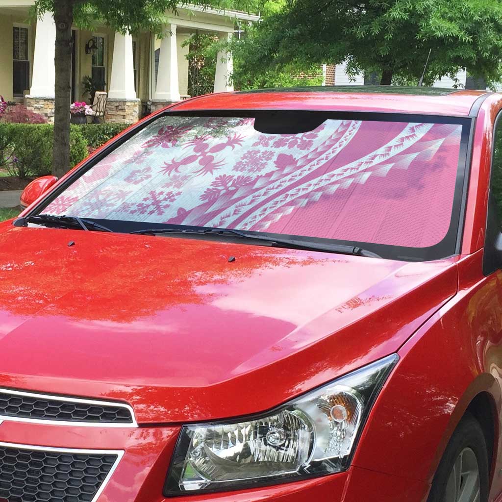 Pink Hawaiian Quilt Pattern Auto Sun Shade Mixed Polynesian Tribal Arty - Polynesian Pride