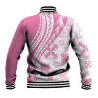 Pink Hawaiian Quilt Pattern Baseball Jacket Mixed Polynesian Tribal Arty